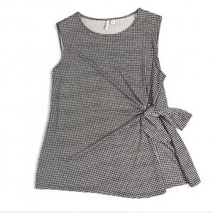 Elle Black & White Gingham Sleeveless Top with Side Tie - size XL